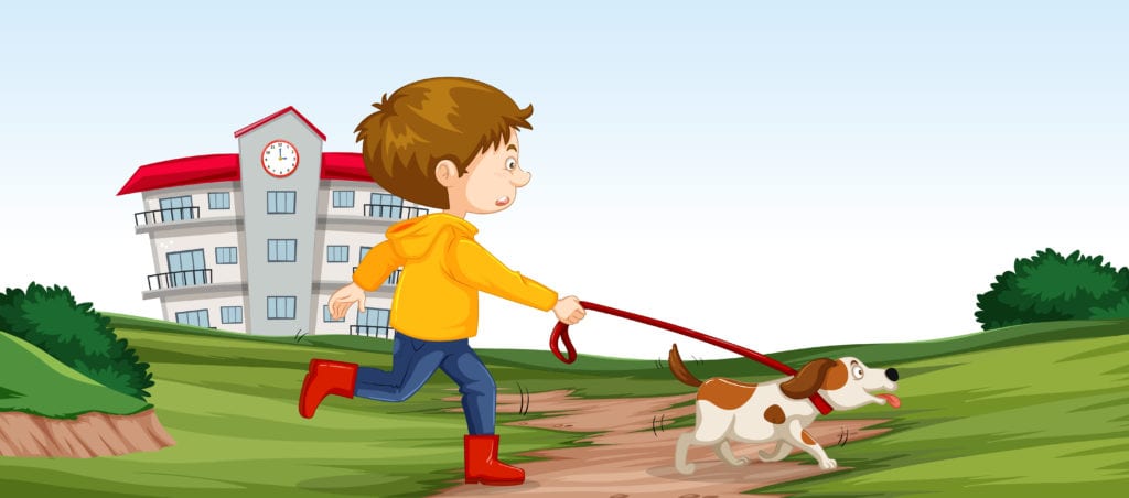 boy walking dog